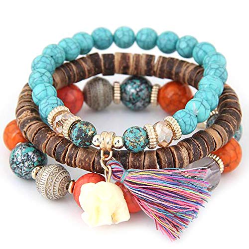 Ladiy New Fashion Wood Beads Bracelets Boho Small Elephant Charm Vintage Style Jewelry Strand
