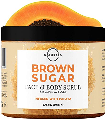 O Naturals Exfoliating Brown Sugar & Papaya Gentle Scrub for Face, Lips & Body. Hydrating Anti-Cellulite Treats, Acne Ingrown Hairs Razor Burn Scars Stretch Marks & Varicose Veins. Moisturizing 8.45oz