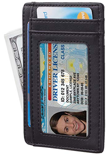 BSWolf RFID Blocking Minimalist Credit Card Holder Slim Front Pocket Genuine Leather Wallets for Men & Women (Smooth Black)