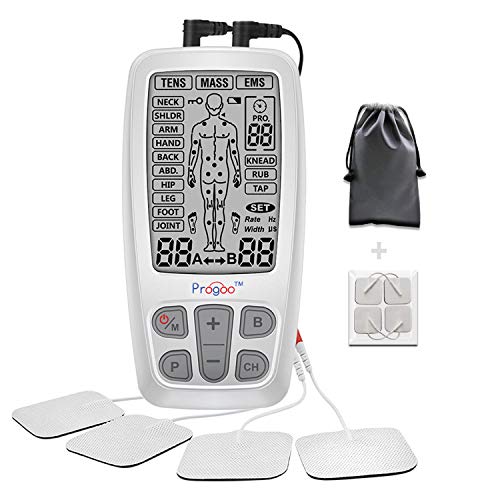 Book Cover Progoo 2019 New Dual Channels TENS Unit 3 in 1 EMS Muscle Stimulator Pain Relief FDA Cleared Combo with 8 Tens Electrodes