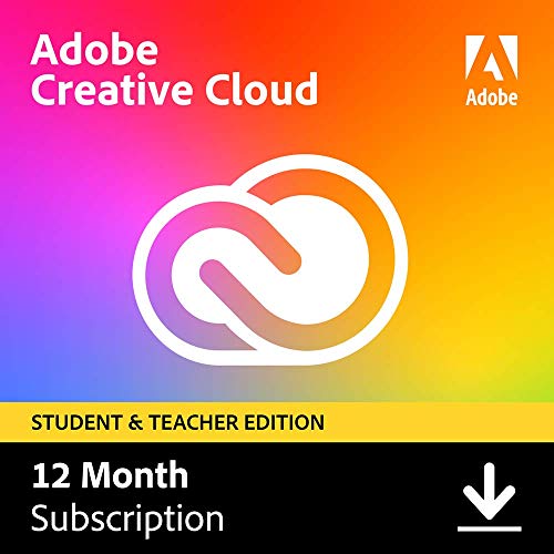 Book Cover Adobe Student & Teacher Edition Creative Cloud | Student/Teacher Validation Required |12-Month Subscription with Auto-Renewal, Billed Monthly, PC/Mac