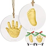 Baby Hand and Footprint Kit Girls, Boys - Personalized Baby’s First Christmas Ornament Kit, Newborn Gifts for New Mom, Cute Shower Gifts for Mother's Day, Easy to Use Handprint Ornaments (Gold Paint, Cherish)