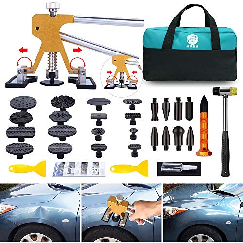 Gliston Paintless Dent Puller - Golden Dent Puller Kit, 35pcs Dent Remover Tools with Adjustable Width Dent Repair Tools for Car, Pro Strong Viscosity Glue Sticks for DIY Auto Body Dent Repair