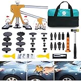 GLISTON Paintless Dent Puller – Golden Dent Puller Kit, 35pcs Dent Remover Tools with Adjustable Width Dent Repair Tools for Car, DIY Auto Body Dent Repair