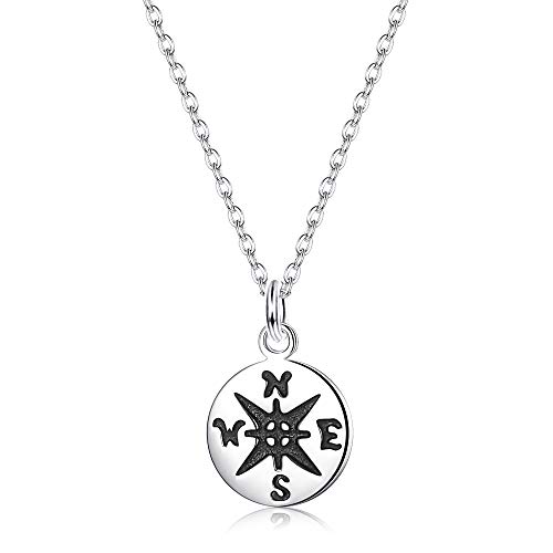 Sllaiss 925 Sterling Silver Small Friendship Compass Necklace for Women Men Dainty Compass Pendant Inspirational Necklace Personalized Graduation Gift Compass Jewelry
