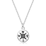 Sllaiss 925 Sterling Silver Small Friendship Compass Necklace for Women Men Dainty Compass Pendant Inspirational Necklace Personalized Graduation Gift Compass Jewelry