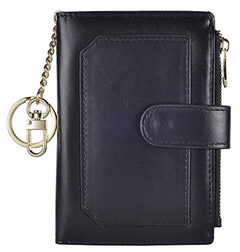 Womens Wallets RFID Small Compact Bifold Leather Card Holder Zip Pocket Keychain