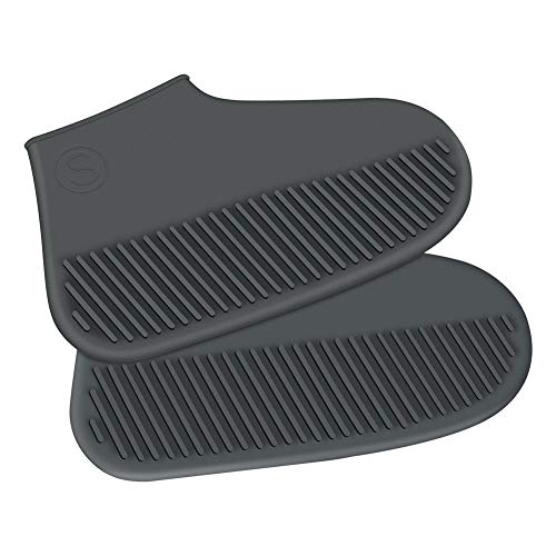 Waterproof Shoe Covers, Enow Silicone Reusable Foldable Portable Rain Boots Overshoes, Non-Slip Rubber Galoshes for Indoor/Outdoor Activities, Cycling, Fishing, Camping (S/M/L) (Small, Grey)