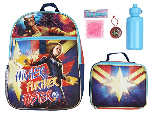 Captain Marvel Backpack Lunch Kit Water Bottle 5 Pc. Mega Set