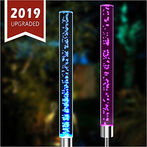 TONULAX Solar Garden Lights - 2 Pack Upgraded Solar Lights Outdoor, Color Changing Rose Lights for Yard,Garden Decoration, Enlarged Solar Panel, Realistic Flower(Yellow and White) (Acrylic)