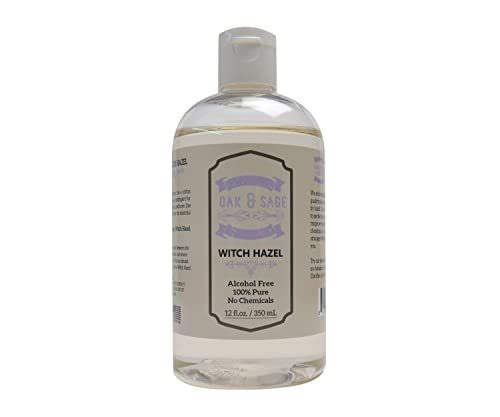Oak & Sage Facial Toner Witch Hazel Unscented - 12oz Astringent, 100% Pure, No Alcohol, No Additives - Perfect for Essential Oil Needs