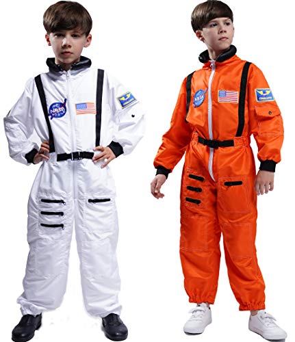 Maxim Party Supplies Kids Astronaut Costume Space Suit Onesie With Embroidered Patches And Pockets For Children, Boys, Toddlers (4/6, Orange)