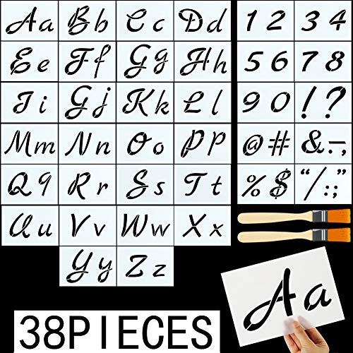 DaveandAthena 36 Pieces Letter Stencils for Painting on Wood Alphabet Stencils Reusable Plastic Art Craft Stencils with Numbers and Signs (Style 1)