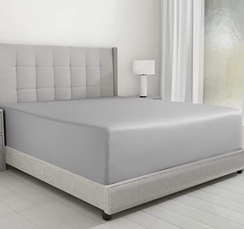 Luxuriously Soft Queen Fitted Sheet, 600 Sateen, 100% Cotton No-Pop Elastic for Snug Fit, Deep Pocket Bottom Sheet - Foot Side Indicator (Light Gray)