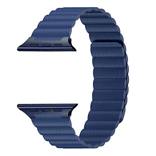 InUnity Compatible with Apple Watch Band 44mm 42mm Dark Blue - Upgrade Adjustable Leather Loop Strap with Ultra Secure Magnetic Closure System for iWatch Series 4/3/2/1