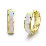 CUOKA MIRACLE 925 Sterling Silver Opal Hoop Earrings for Women - Opal Hinged Huggie Hoops, Hypoallergenic Small Hoop Earrings for Sensitive Ears, Dainty Everyday Jewelry Birthday Christmas Gift
