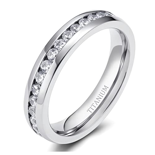 TIGRADE 4mm 5mm 6mm Titanium Ring Cubic Zirconia Engagement Ring Wedding Band Size 3 to 13.5