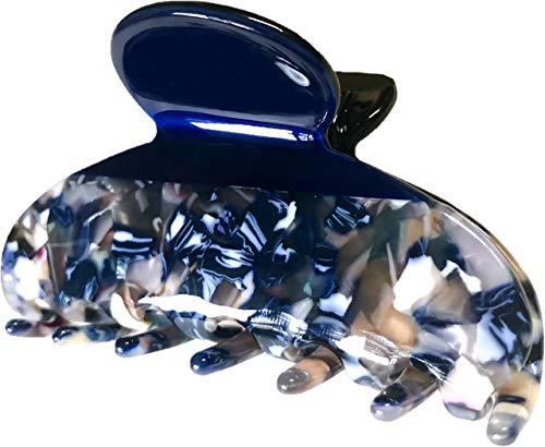 YOU BEAUTIFUL, Stylish Hair Claw Clip 3.1", Trendy Color Block Design Hair Clip, Strong Hold Celluloid French Butterfly Jaw Clips for Women, Hairclip With Protective Jewelry Bag (Blue Rhine)