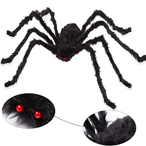 Halloween Scary Giant Spider 6.6 Ft. 200cm Fake Large Hairy Spider Props for Outdoor Decor & Yard Decorations