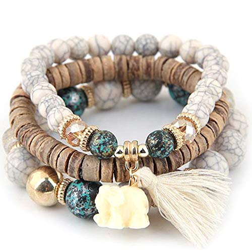 Ladiy New Fashion Wood Beads Bracelets Boho Small Elephant Charm Vintage Style Jewelry Strand