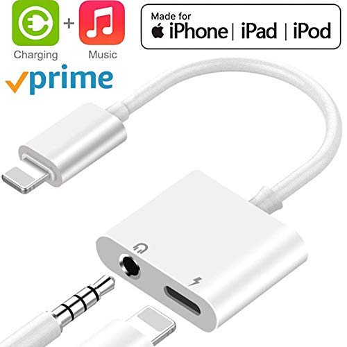 Book Cover Headphone Jack Adapter Dongle Adapter to 3.5mm Jack Converter Car Charge Accessories for iPhone 8/X/XS MAX/XR/8Plus/7/7 Plus Plus 2 in 1 Earphone Splitter Adaptor Cable & Audio Connector