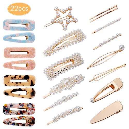 Pearl Hair Clips for Women Girls, DAILING Acrylic Resin Hair Barrettes Fashion Sweet Hairpins for Party Wedding Daily, Applies to Bun Updo(22pcs)