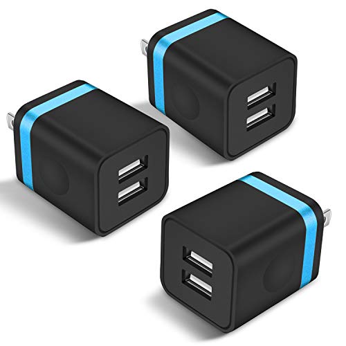 STELECH USB Wall Charger, 3-Pack 2.1A Dual Port USB Power Adapter Wall Charger Plug Charging Block Cube Compatible with Phone Xs Max/Xs/XR/X/8/7/6 Plus/5S/4S, Samsung, LG, Kindle, Android Phone -Black