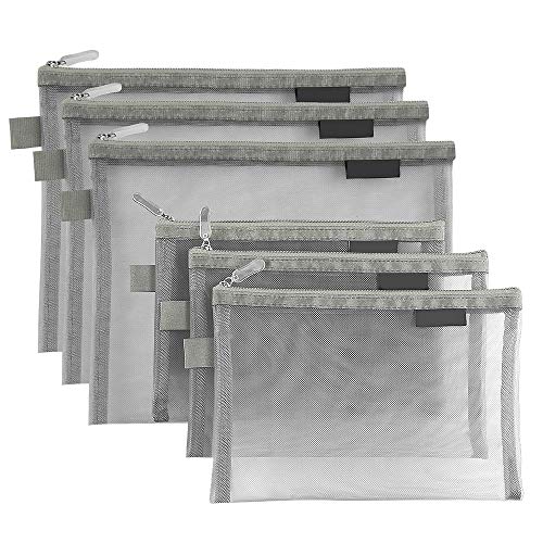 Topfinder Mesh Makeup Bags Zipper Cosmetic Bags Pencil Zipper Pouch Portable Travel Toiletry Kit Set Storage Case Office Organizer Stationery ((6A+5A)*3 Grey)
