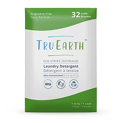Book Cover Tru Earth Hypoallergenic, Readily Biodegradable Laundry Detergent Sheets/Eco-Strips for Sensitive Skin, 32 Count (Up to 64 Loads) - Fragrance-Free