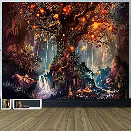 DBLLF Fantasy Forest Tapestry Tree of Life Tapestry Pagan Tapestry Landscape Tapestries Nature Plant Trippy Tapestry Fairy Tale World Aesthetic Tapestry Large 80" 60" for Living Room Bedroom DBZY0425