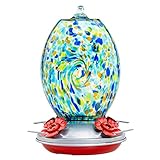 Muse Garden Hummingbird Feeders for Outdoors Hanging, Blown Glass Hummingbird Feeder, Hummingbird Gifts for Women, Garden Backyard Decor, Unique Gifts Idea for Mom Older Women, 27OZ, Starry Night