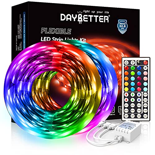 DAYBETTER Led Strip Lights 32.8ft 5050 RGB 300 LEDs Color Changing Lights Strip for Bedroom, Desk, Home Decoration, with Remote and 12V Power Supply