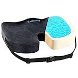 Lisenwood Gel Seat Cushion - 100% Memory Foam Coccyx Seat Cushion for Tailbone Pain Relief, Sciatica Pain Relief - with Gel & Non-Slip Bottom & Fixing Strap Design - Office Chair Car Seat Cushion