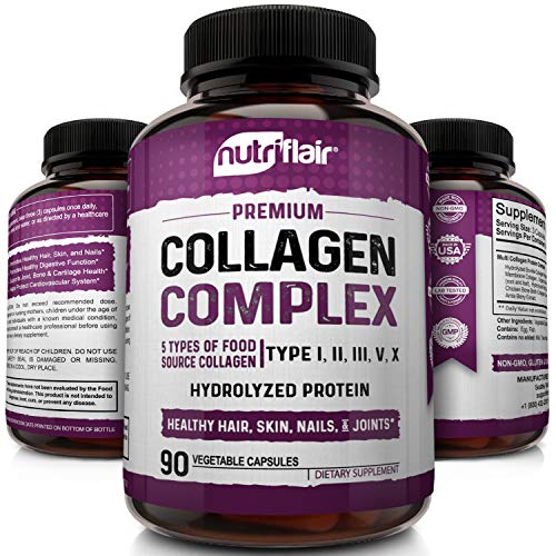 Book Cover NutriFlair Multi Collagen Peptides Pills 2250MG, 90 Capsules - Type I, II, III, V, X - Premium Collagen Complex - Hydrolyzed Protein Supplement for Anti-Aging, Healthy Joints, Hair, Skin, and Nails