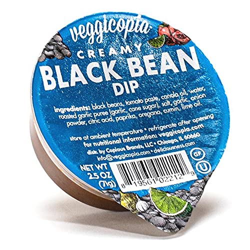 Veggicopia Creamy Black Bean Dip, High Protein Snack, Shelf-stable take anywhere, Michelin star chef crafted, All Natural, Gluten free, Non Dairy, Vegan, 2.5 oz dip cup singles (Pack of 12)