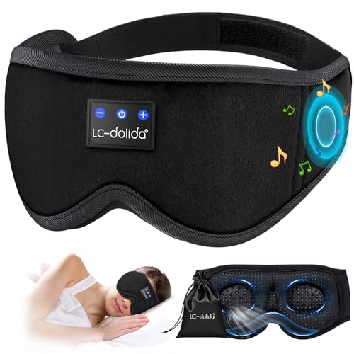 Sleep Headphones Bluetooth 5.4 Sleep Mask, Bluetooth 3D Eye Cover for Sleeping, Travel Hi-Fi Wireless Headphones Side Sleepers, Built-in Mic & Ultra Soft Sleeping Mask,Cool Tech Personalised Present