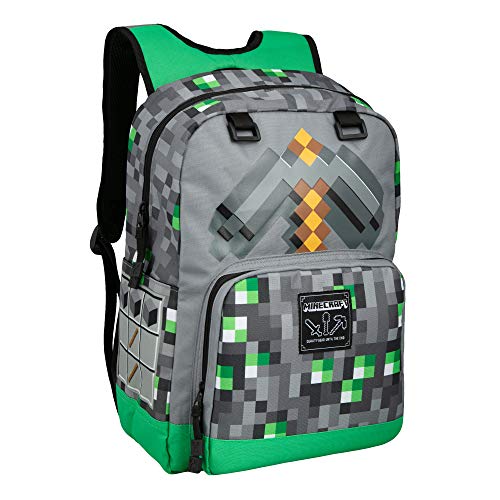Book Cover JINX Minecraft Emerald Survivalist Kids School Backpack, Green, 17