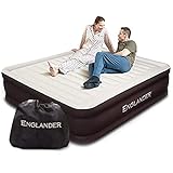 Englander First Ever Microfiber California King Air Mattress, Luxury Microfiber airbed with Built-in Pump, Highest End Blow Up Bed, Inflatable Airbed for Guests Home Travel (Brown)