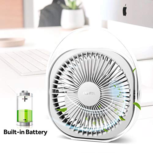 Desk Fan 6 Inch Rechargeable Battery Powered Mini USB Fan Ultra Quiet Table Fan with 3 Speeds, Portable USB Personal Fan for Office, Home, Car, Travel, 2000mAh, Includes a Handle(White)