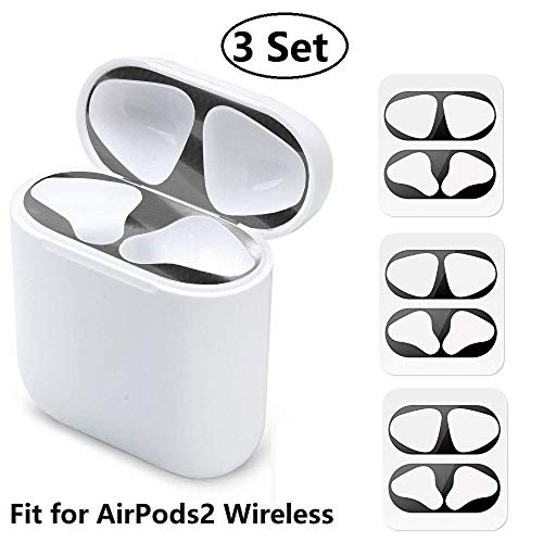 JNSA Dust Guard for AirPods with Wireless Charging Case (Latest Model) [Chromium Plating][Protect AirPods from Metal Dust][Upgrade Thin] AirPods Dust Proof Film Protector (3 Set - Glossy Black)