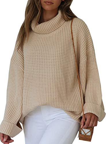 Ybenlow Womens Turtleneck Oversized Sweaters Batwing Sleeve Chunky Loose Slit Pullover Knit Jumper Slouchy Tops