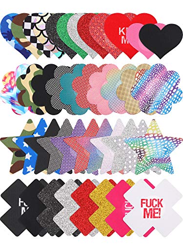 WILLBOND Multi Design Pasties Nipple Covers Breast Covers Disposable Bra Satin Petal Stickers Adhesive Breast Pasties (50 Pairs)