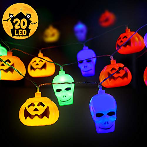 Book Cover HIGHEVER Halloween Lightsï¼Œ20 LED Halloween String Lights 3D Skull and Pumpkin Halloween Decorative Light for Indoor Outdoor Party Ideas (Multi-Color)