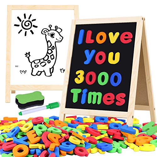 Book Cover Giftinthebox Magnetic Letters and Numbers for Toddlers with Easels, 133 Pcs ABC Alphabets Magnets and Dry Erase Magnetic Double-Side Board, Kids Educational Classroom Set Preschool Learning Toys