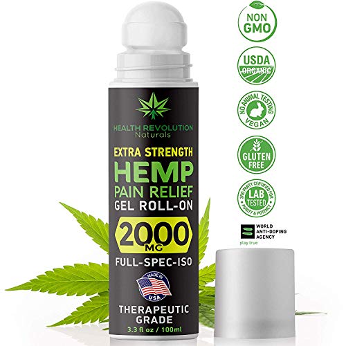 Hemp Pain Relief Roll-On Gel, Faster Acting, Longer Lasting Than Oil or Cream, Sciatica, Arthritis, Muscle, Joint & Back Pains. Acne Treatment. Cooling Topical Analgesic, Colorless Formula 3.3oz