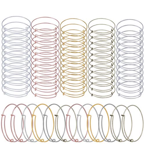 60Pcs Expandable Bangle Bracelet Adjustable Bracelets Blank Wire Bangle for Women DIY Jewelry Making, 12 Pcs Each Color