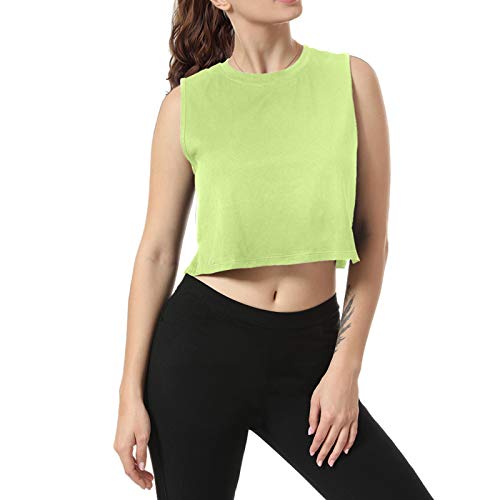 Women Summer Short-Sleeved T-Shirt Crop Top Sleeveless Racerback Workout Yoga Short Tank Top.JNINTH