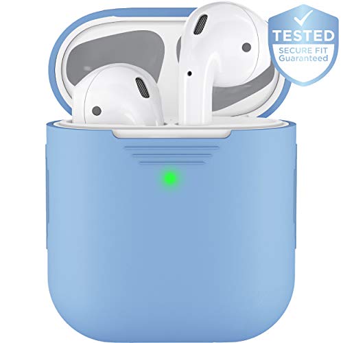Book Cover PodSkinz AirPods 2 & 1 Case [Front LED Visible] Protective Silicone Cover and Skin Compatible with Apple AirPods (Without Carabiner, Baby Blue)
