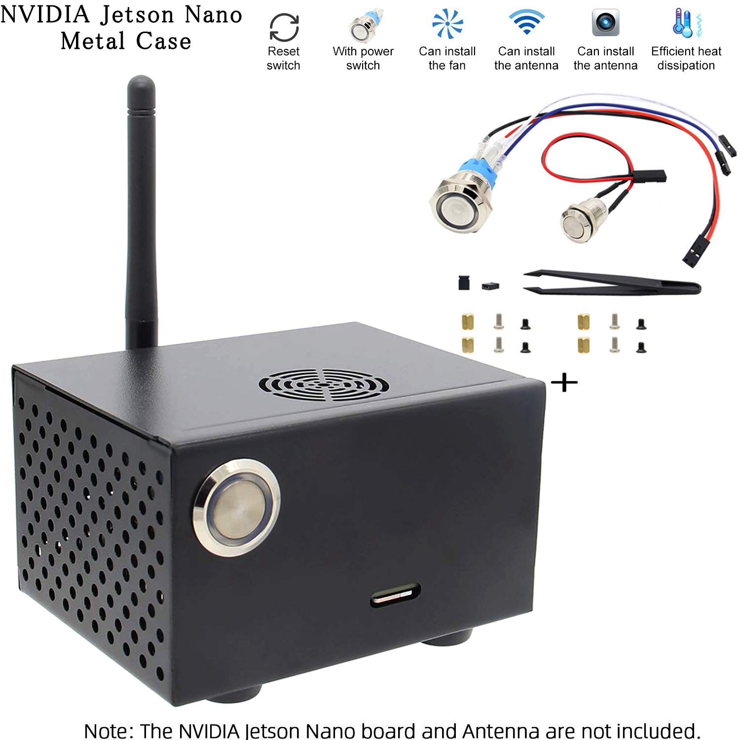 MakerFocus NVIDIA Jetson Nano Metal Case Enclosure with Power and Reset Control Switch for NVIDIA Jetson Nano Development Kit