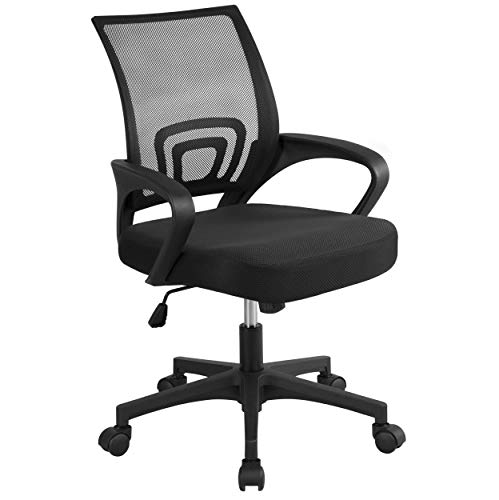 Yaheetech Office Chair Ergonomic Computer Chair Mid Back Adjustable Desk Chair with Lumbar Support Armrest, Swivel Mesh Task Gaming Chair for Home Office Work Study, Black